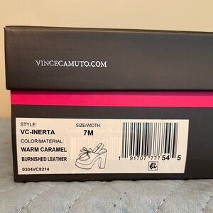 Vince Camuto Warm Caramel Burnished Leather Heels